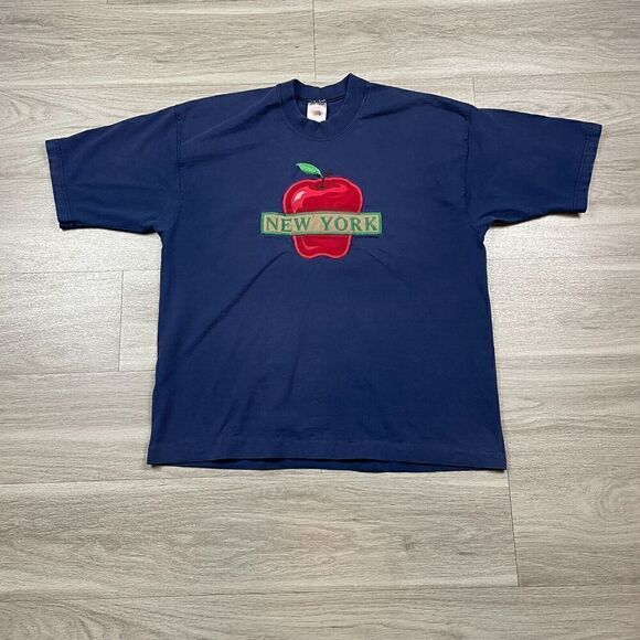 Vintage Shirt Mens Extra Large Blue New York Big Apple 90s Retro - Picture 1 of 9